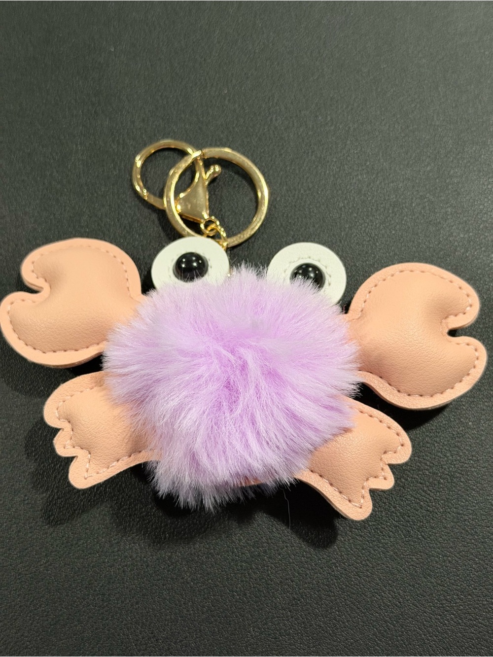 Lavender Pom Crab Keychain with Pink Claw Accents